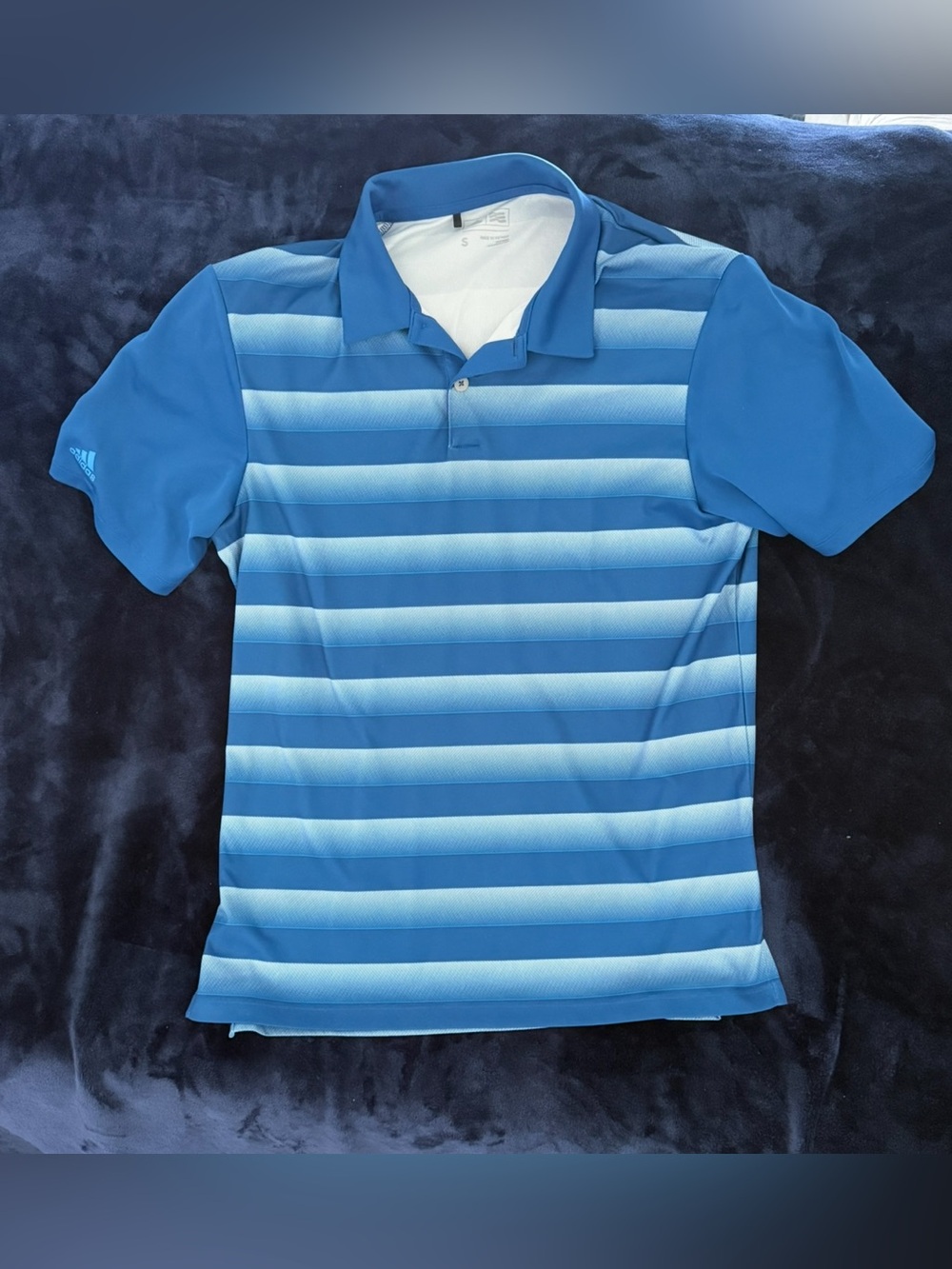 Adidas Mens Size Small Blue Stripe Polo